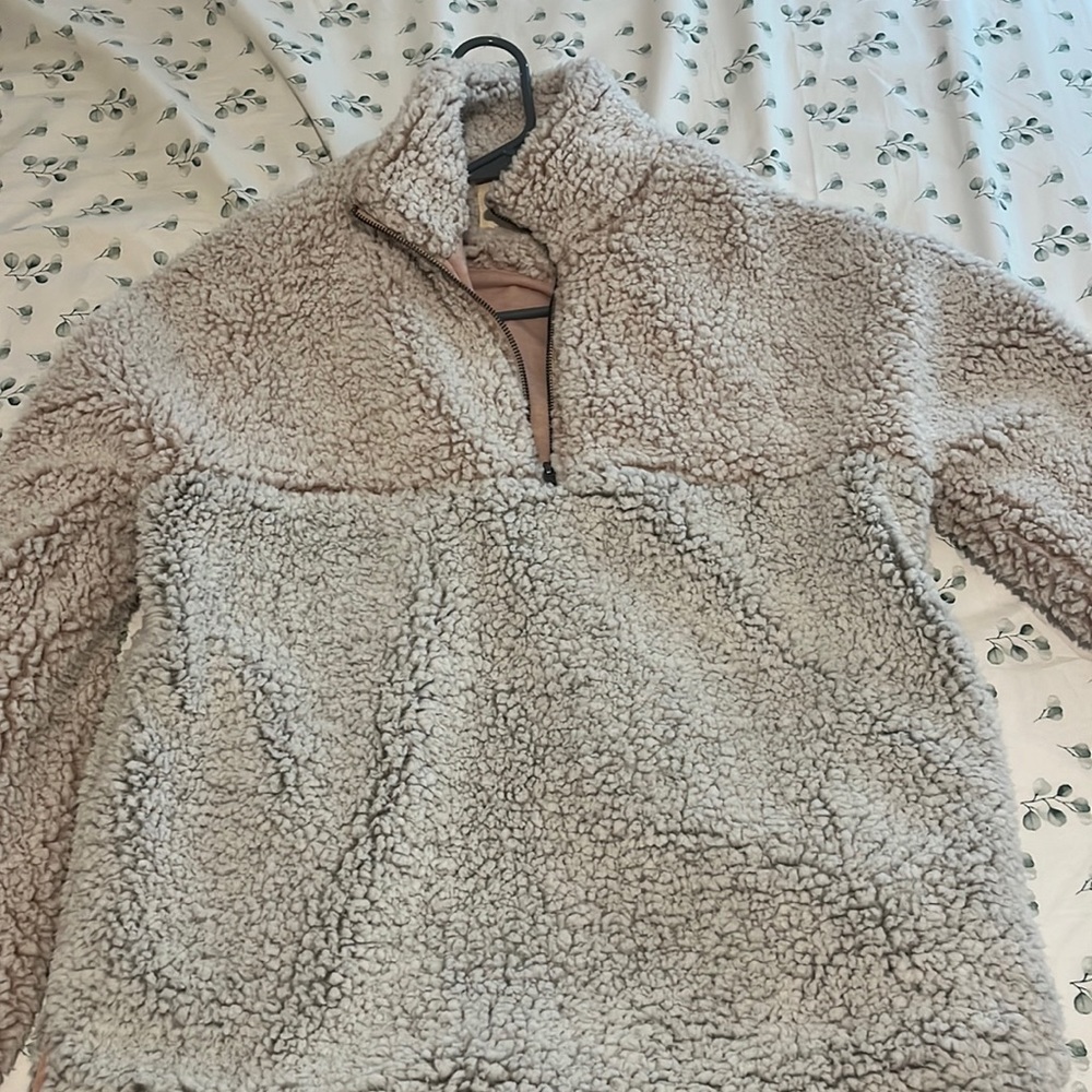 Grey/light pink super soft sherpa quarter zip